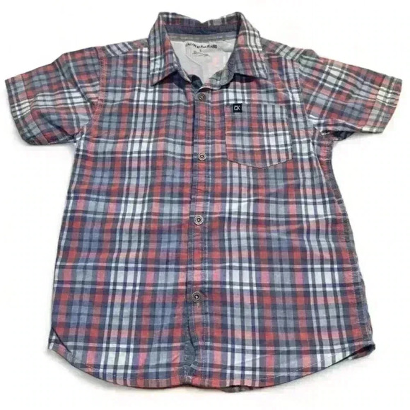 Calvin Klein Boys' Plaid Short Sleeve Button-Up Shirt Size 5 Multicolor - Picture 1 of 4